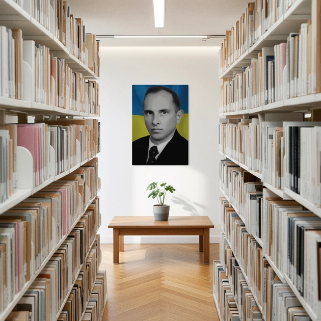 Постер Степан Андреевич Бандера, ч\б, флаг Украины, Stepan Bandera, A3 42×29 см (id6047) - изображение 2