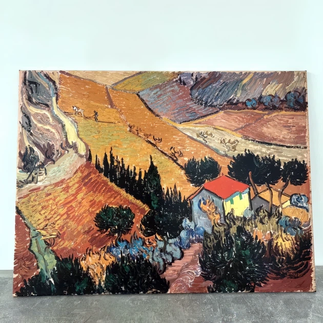 Интерьерная картина Пейзаж с домом и пахарем, Винсент ван Гог, Vincent van Gogh, интерьерный декор, 30×40 см (id6663) - изображение 4