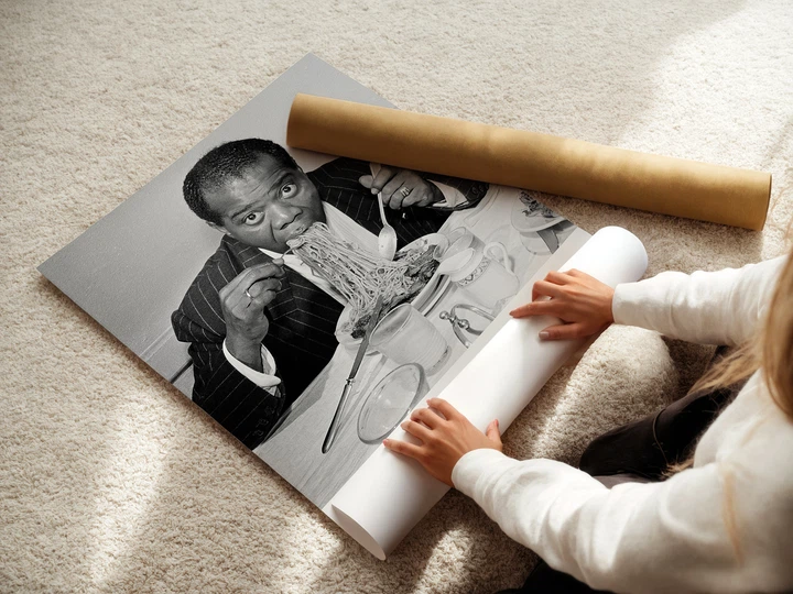 Постер Луи Армстронг ест спагетти, Louis Armstrong, jazz, джаз, постер музыканта, A3 30×30 см (id1740) - изображение 3