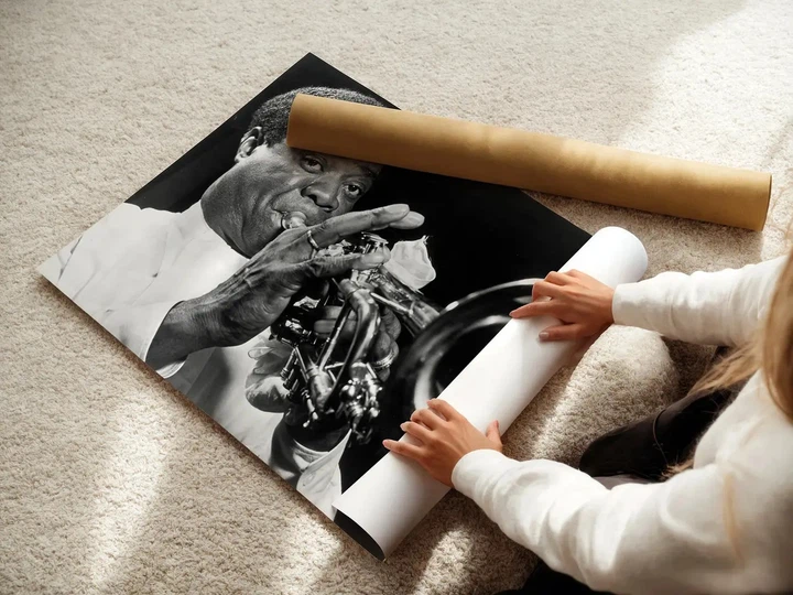Постер Луи Армстронг с трубой, Louis Armstrong, jazz, джаз, постер музыканта, A3 30×37 см (id1742) - изображение 3