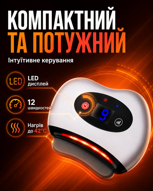 Массажер для лица и тела микротоковый скребок Гуаша электрический ультразвуковой аппарат для массажа от морщин лифтинг электромассажер с инфракрасным светом белый цвет (339098) - изображение 2