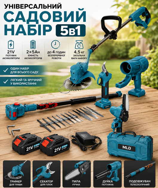 Набір електроінструменту 5в1 AT-CS2105 Пила, секатор, газонокосилка, вітродув, штанга подовжувач - Фото 5 Набір електроінструменту 5в1 AT-CS2105 Пила, секатор, газонокосилка, вітродув, штанга подовжувач - зображення 5