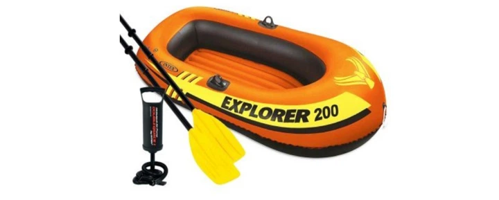 Надувная лодка Intex 58330-2 Explorer 200 оранжевая полутораместная до 95 кг виниловая 2-х камерная 185 х 94 х 41 см с ручным насосом и веслами (9-163-58330-2) - изображение 2