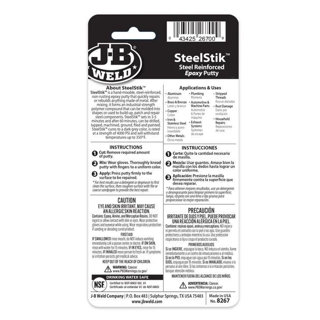 JB Weld SteelStik Сталева Епоксидна Шпаклівка для Металу 57г Ремонт та Відновлення - Фото 6 JB Weld SteelStik Сталева Епоксидна Шпаклівка для Металу 57г Ремонт та Відновлення - зображення 6