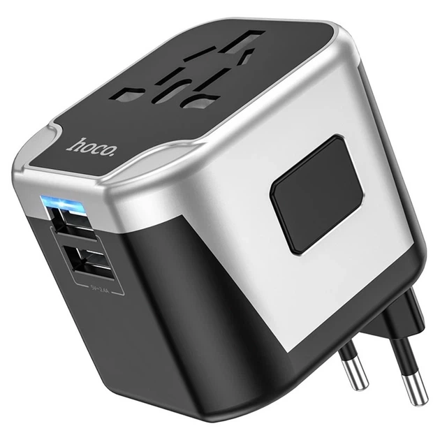 Перехідник мережевий Hoco AC5 Level Dual Port Universal Conversion Charger Black - зображення 5