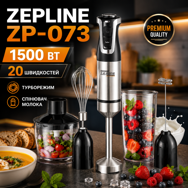 Заглибний блендер Zepline ZP-073 зі спінювачем молока - Фото 2 Заглибний блендер Zepline ZP-073 зі спінювачем молока - зображення 2