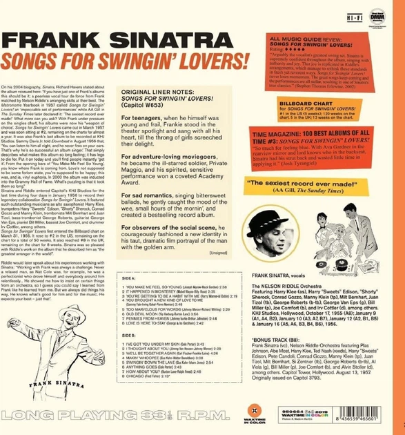 Виниловая пластинка Frank Sinatra - Songs For Swingin Lovers (Colored) - изображение 3