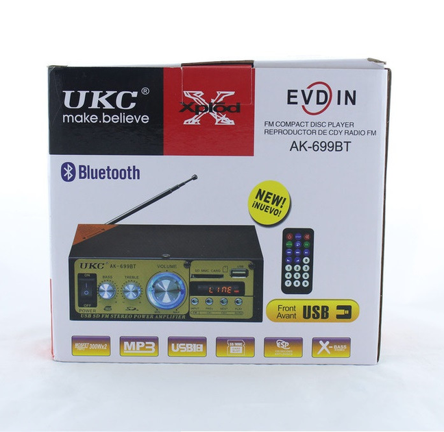 Підсилювач звуку UKC AK-699BT Bluetooth 4.0 USB SD FM інтегральний стерео підсилювач 2 канали аудіопідсилювач для колонок акустики MP3 WAV з пультом дисплеєм підтримкою карт пам'яті живлення 220V 12V металевий корпус - зображення 3