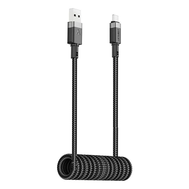 Кабель спиральный пружина USB на Type-C ACEFAST C14-04 spring charging data cable (1.2m,, 3A, 480 Mbps). Black - Фото 3 Кабель спиральный пружина USB на Type-C ACEFAST C14-04 spring charging data cable (1.2m,, 3A, 480 Mbps). Black - изображение 3