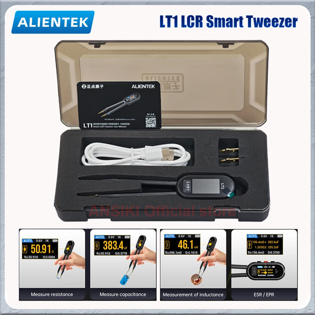 Пінцет тестер ALIENTEK LT1 Mini Smart цифровий LCR ESR мультиметр тестер опору, ємності, індуктивності, діодів прозвонки - Фото 3 Пінцет тестер ALIENTEK LT1 Mini Smart цифровий LCR ESR мультиметр тестер опору, ємності, індуктивності, діодів прозвонки - зображення 3
