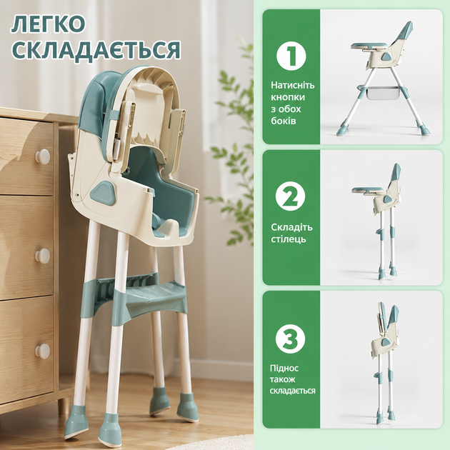Стульчик для кормления и сна для новорожденных Шезлонг качели до 6 лет Регулируемый столик трансформер голубой - изображение 3