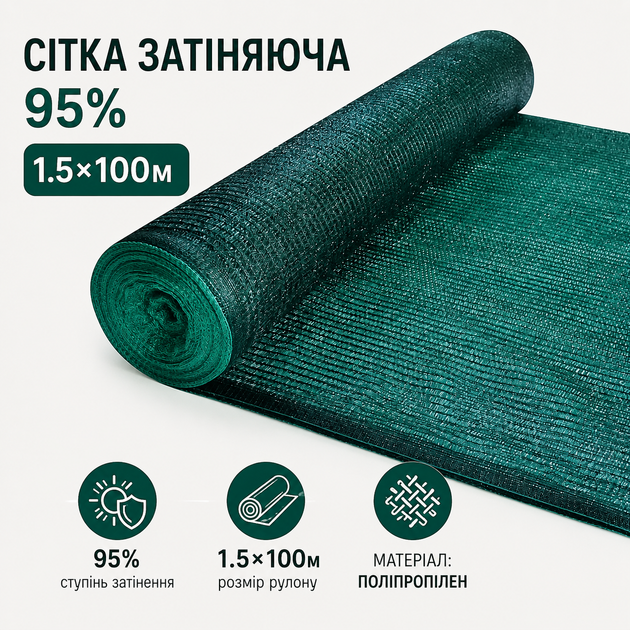 Затеняющая сетка для забора и сада MH-6060-1.5 95% рулон 1.5х100 м Зеленый - изображение 2