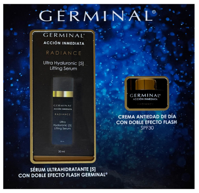 Zestaw do pielęgnacji twarzy Germinal Radiance Serum z kwasem hialuronowym 30 ml + Krem przeciwstarzeniowy Spf 30 15 ml (8430445320371) - Zdjęcie 1 Zestaw do pielęgnacji twarzy Germinal Radiance Serum z kwasem hialuronowym 30 ml + Krem przeciwstarzeniowy Spf 30 15 ml (8430445320371) - obraz 1