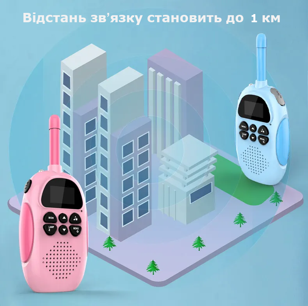 Дитяча рація на двох з радіусом дії до 1 км та акумуляторною батареєю Рожева - Зелена - зображення 3