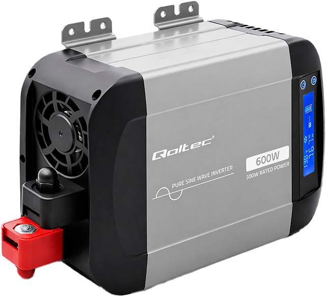 Przetwornica napięcia Qoltec Pure Sine Wave 12V/230V 300/600W LCD USB / USB-C (5901878526874) - obraz 2