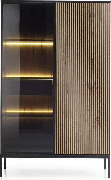 Витрина высокая с подсветкой Perfect Home Sento WTSZ104 39x165.5x103.5 см, 2-дверная Черный/дуб вотан (000012377280) - Фото 2 Витрина высокая с подсветкой Perfect Home Sento WTSZ104 39x165.5x103.5 см, 2-дверная Черный/дуб вотан (000012377280) - изображение 2