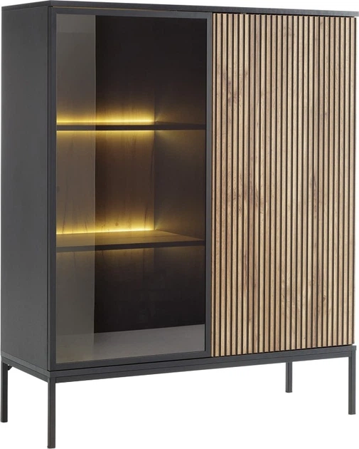 Витрина низкая с подсветкой Perfect Home Sento WT104 39x105.5x103.5 см, 2-дверная Черный/дуб вотан (000012377284) - Фото 1 Витрина низкая с подсветкой Perfect Home Sento WT104 39x105.5x103.5 см, 2-дверная Черный/дуб вотан (000012377284) - изображение 1