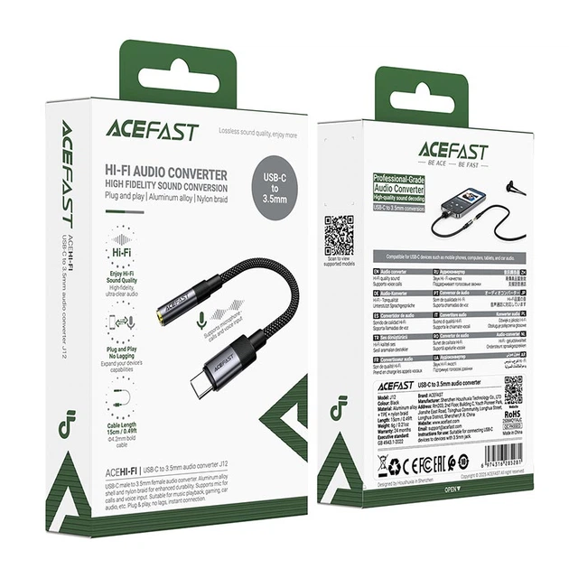 Перехідник ACEFAST USB-C to 3.5mm audio converter J12 |0.15m| black - Фото 2 Перехідник ACEFAST USB-C to 3.5mm audio converter J12 |0.15m| black - зображення 2