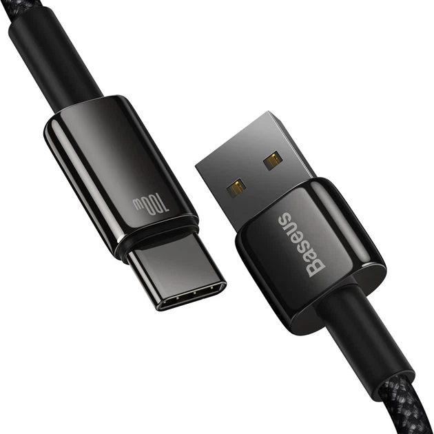 Кабель Baseus Tungsten Gold Fast Charging 100W USB-A to USB-C 1m Black (CAWJ000001) - Фото 3 Кабель Baseus Tungsten Gold Fast Charging 100W USB-A to USB-C 1m Black (CAWJ000001) - изображение 3