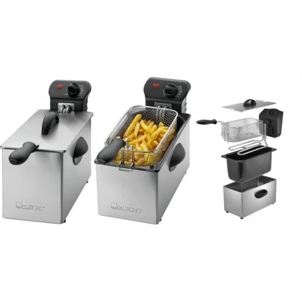 Фритюрниця Clatronic FR 3586 2000 Вт, 3 л, регульований термостат, кошик із ручкою, корпус із нержавіючої сталі, для картоплі фрі та закусок - Фото 4 Фритюрниця Clatronic FR 3586 2000 Вт, 3 л, регульований термостат, кошик із ручкою, корпус із нержавіючої сталі, для картоплі фрі та закусок - зображення 4