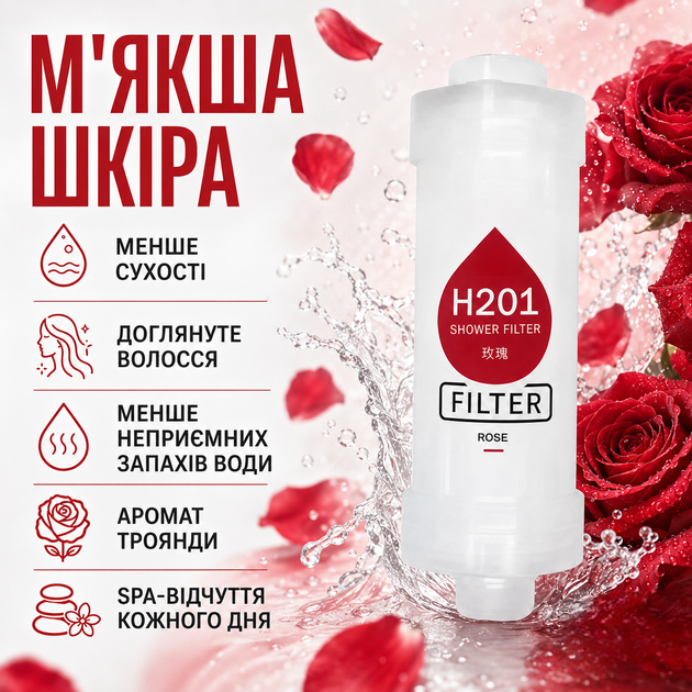 Фільтр для душу H201 Rose Троянда 2 шт ароматизований для очищення та пом’якшення води зі СПА-ефектом - зображення 4
