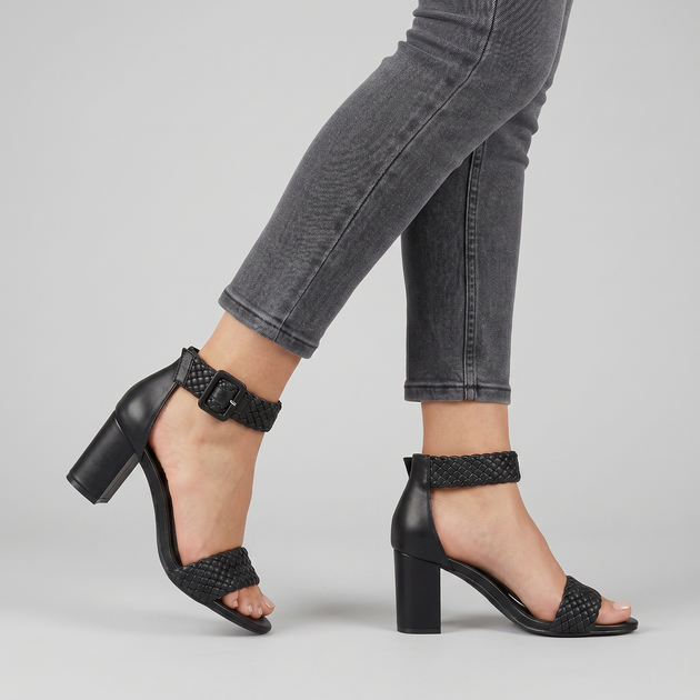 Вечерние черные босоножки L&M Black 104-74 на устойчивом каблуке 39 - изображение 3