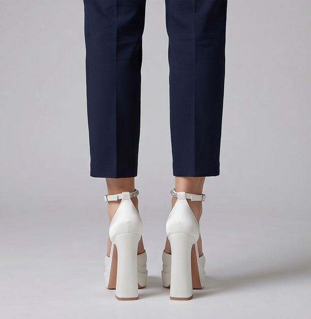 Роскошные женские белые туфли L&M 104-97 на высокой платформе и каблуке 38 - изображение 2