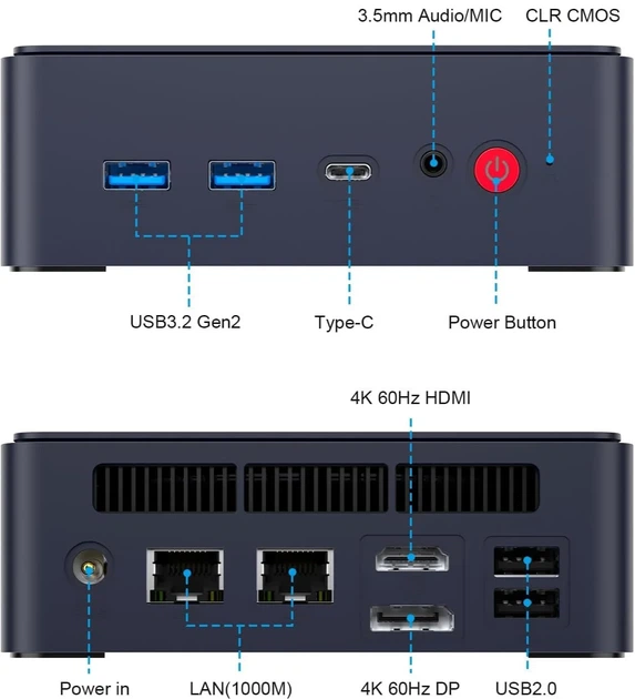 Мини ПК AWOW AK11 / Intel N150 / RAM 16GB / SSD 512GB / 1 x HDMI / 2 x LAN / Wi-Fi 6 / Bluetooth 5.2 / Windows 11 / Синий (101941244) - изображение 2