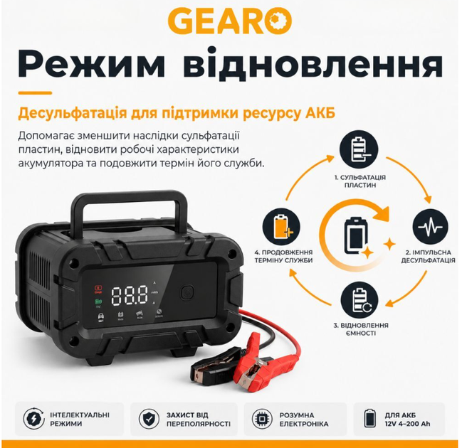 Зарядное устройство для аккумулятора АКБ Gearo 12В 24В 10А 200Ач - изображение 5
