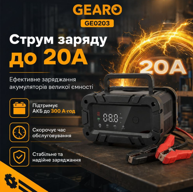 Зарядное устройство для аккумулятора АКБ Gearo 12В 24В 20А 300Ач (GE0203) - изображение 8