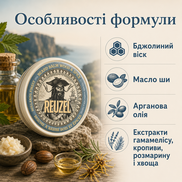 Бальзам для бороды Reuzel Beard Balm Wood&Spice 35 г увлажнение, смягчение, легкая-средняя фиксация и контроль формы бороды - изображение 2