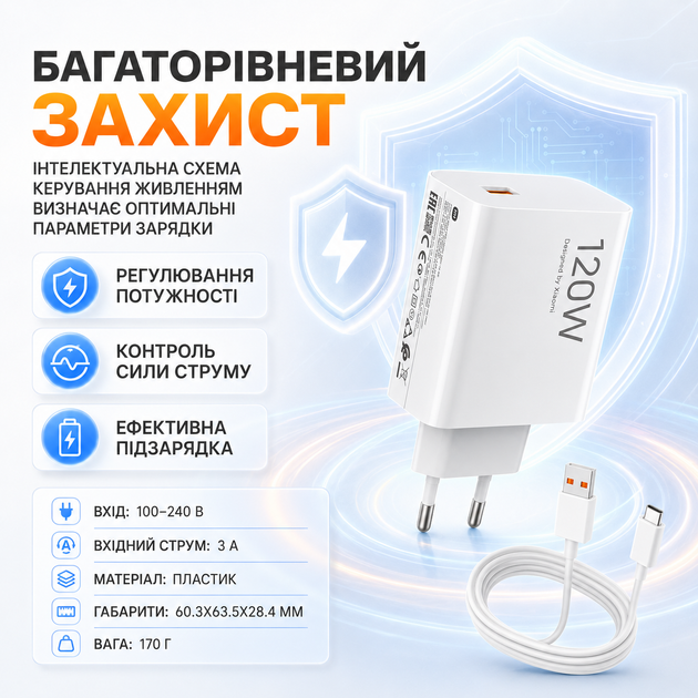Зарядное устройство Xiaomi 120W HyperCharge Combo с кабелем USB-C белое супербыстрая зарядка для смартфона планшета ноутбука - изображение 4