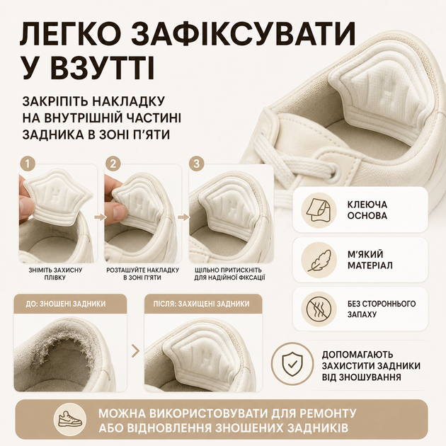 Вкладиші для п’ят у взуття 5 пар 10 шт самоклейні накладки для захисту від натирання мозолів і ремонту задника - зображення 5