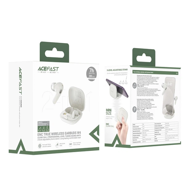Наушники беспроводные TWS ACEFAST W4 с микрофоном Bluetooth 5.3 IPX4 Молочные - Фото 2 Наушники беспроводные TWS ACEFAST W4 с микрофоном Bluetooth 5.3 IPX4 Молочные - изображение 2
