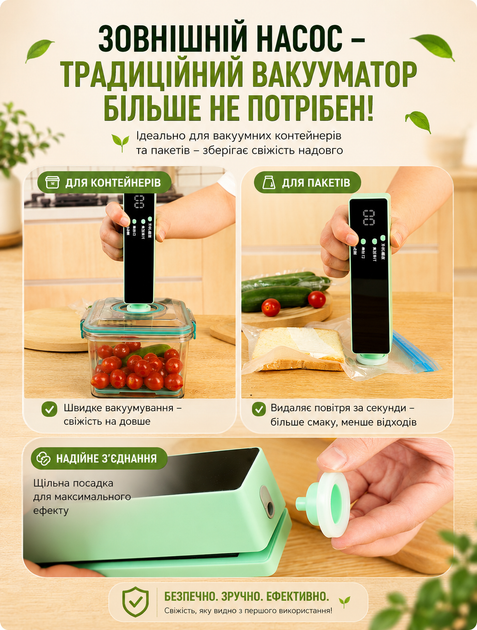 Вакууматор для продуктов аккумуляторный портативный упаковщик для мяса овощей и фруктов беспроводной USB 60 кПа с пакетами - изображение 3