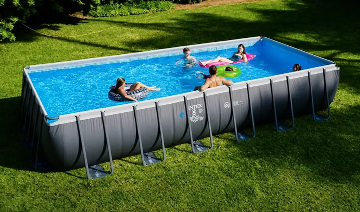 Прямоугольный семейный каркасный бассейн для всей семьи Intex с лестницей, фильтром, тентом и подстилкой 31805 л - изображение 6