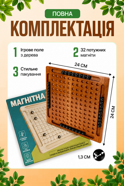 Настільна гра Магнітні шахи бій Magnetic Chess Battle дерев’яна логічна розвиваюча для дітей, дорослих, компанії преміум якості 32 магніти дошка темного кольору з лунками - зображення 6