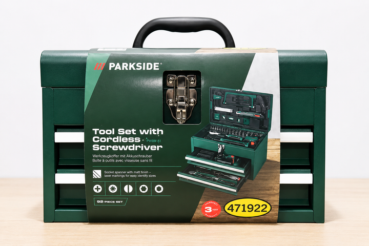Набор инструментов PARKSIDE PWBM A1 92 предмета, шуруповерт 4V, металлический кейс - изображение 2