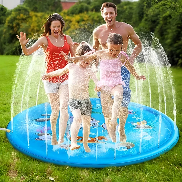 Игровой водный коврик-фонтан Голубой Дельфин 100 см для детей - Надувной детский бассейн с разбрызгивателем - изображение 6