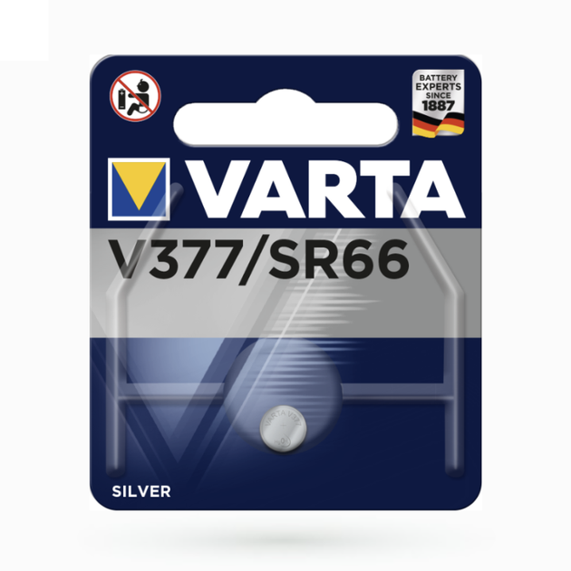 Батарейка VARTA V 377/SR66 WATCH BLI 1 - Фото 1 Батарейка VARTA V 377/SR66 WATCH BLI 1 - зображення 1