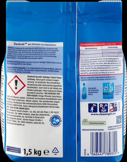 Порошок для посудомийної машини DM DenkMit Classic 1,5 кг 100 пр - зображення 2