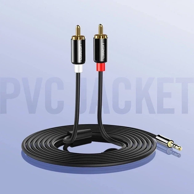 Аудіо кабель mini-jack 3.5mm на Double RCA тюльпан UGREEN AV116 2RCA Male Cable Black - Фото 2 Аудіо кабель mini-jack 3.5mm на Double RCA тюльпан UGREEN AV116 2RCA Male Cable Black - зображення 2