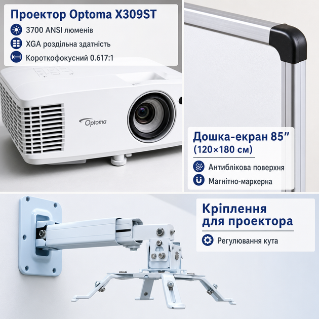 Комплект мультимедійного обладнання Тип 4. Короткофокусний проектор + дошка - зображення 3