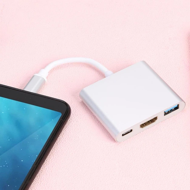 Адаптер-хаб Multiport USB Type-C 3-в-1 HDMI + USB 3.0 + USB-C PD (Silver) - изображение 2