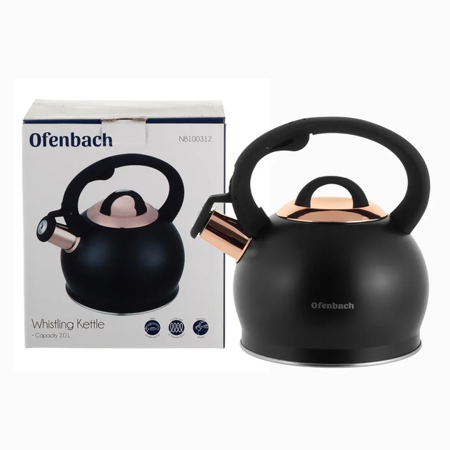 Чайник Ofenbach NB-100312 2.0 л из нержавеющей стали чёрный с ручкой Soft Touch для индукции и газа - Фото 8 Чайник Ofenbach NB-100312 2.0 л из нержавеющей стали чёрный с ручкой Soft Touch для индукции и газа - изображение 8