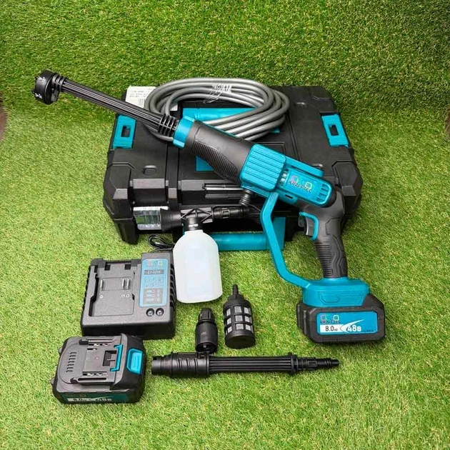 Акумуляторна мийка високого тиску Krafftec 48V безщіткова 8Ah 45 Бар портативна автомийка для авто з 2 акумуляторами та набором насадок - Фото 6 Акумуляторна мийка високого тиску Krafftec 48V безщіткова 8Ah 45 Бар портативна автомийка для авто з 2 акумуляторами та набором насадок - изображение 6