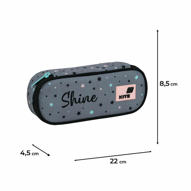 Пенал Kite Shine "Зірки" 22х8.5х4.5 см 1 відділення з внутрішньою кишенею + органайзер прямокутний на блискавці сірий (K26-599-11) - зображення 3