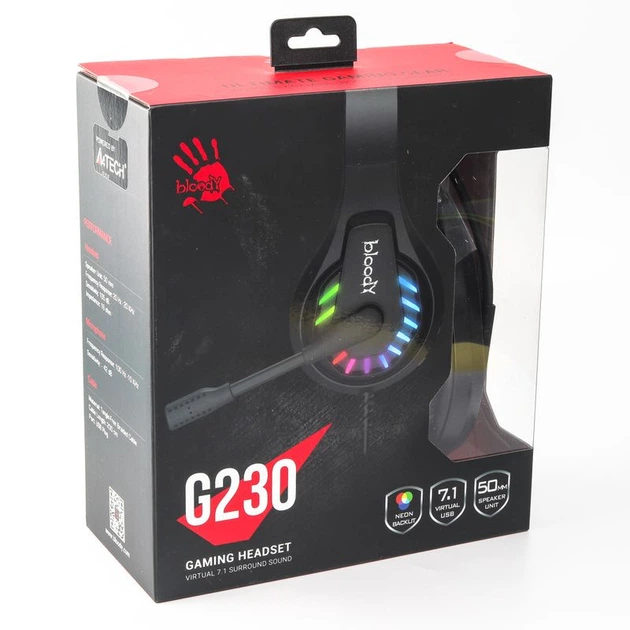 Гарнітура ігрова A4Tech Bloody G230 з LED підсвічуванням, чорний колір, USB - изображение 10