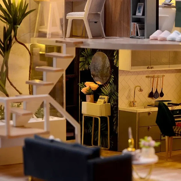 DIY румбокс Сучасний двоповерховий будинок CUTEROOM з підсвіткою та музичною скринькою - Фото 5 DIY румбокс Сучасний двоповерховий будинок CUTEROOM з підсвіткою та музичною скринькою - зображення 5