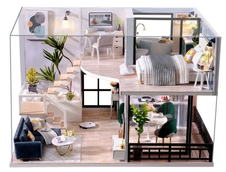 DIY румбокс Сучасний двоповерховий будинок CUTEROOM з підсвіткою та музичною скринькою - Фото 6 DIY румбокс Сучасний двоповерховий будинок CUTEROOM з підсвіткою та музичною скринькою - зображення 6